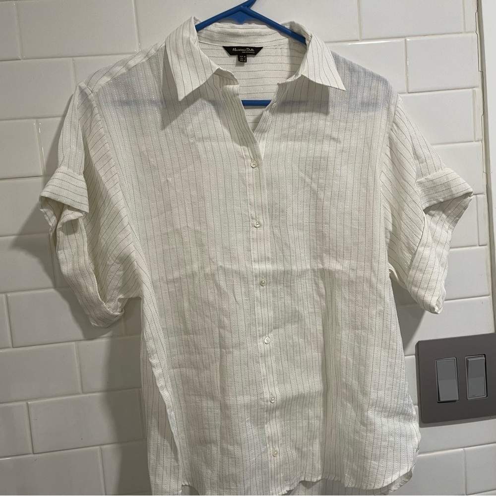 Massimo Dutti Stripped Button Down, Tucked Sleeves, NWOT - Size 4 - UNISEX